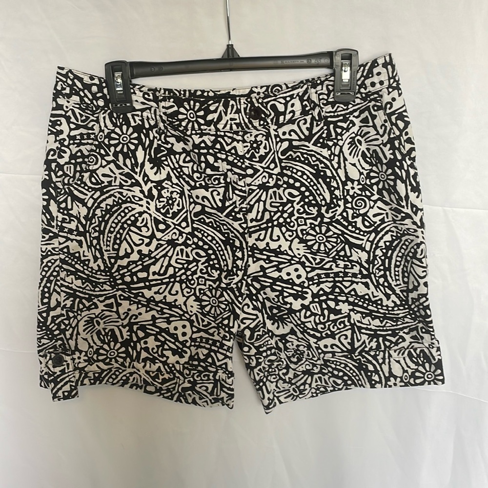 Relativity Black and White Patterned Bermuda Shorts